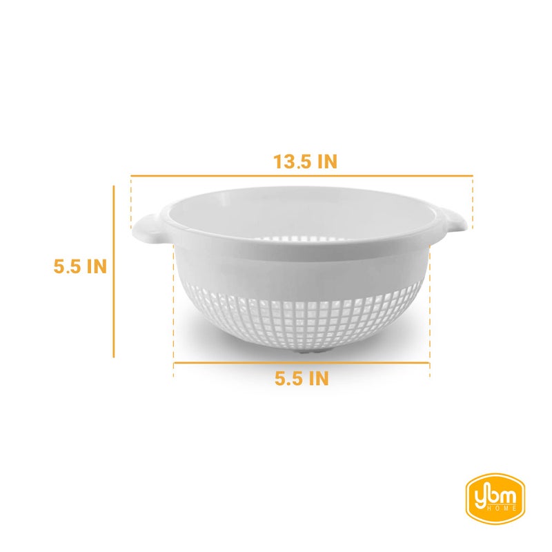 YBM HOME Deep Plastic Strainer Colander with Handle â€“ Made of Food Safe BPA-Free Plastic - Durable and Dishwasher Safe - Use for Pasta, Noodles, Spaghetti, Vegetables and More (1, White) - Image 2